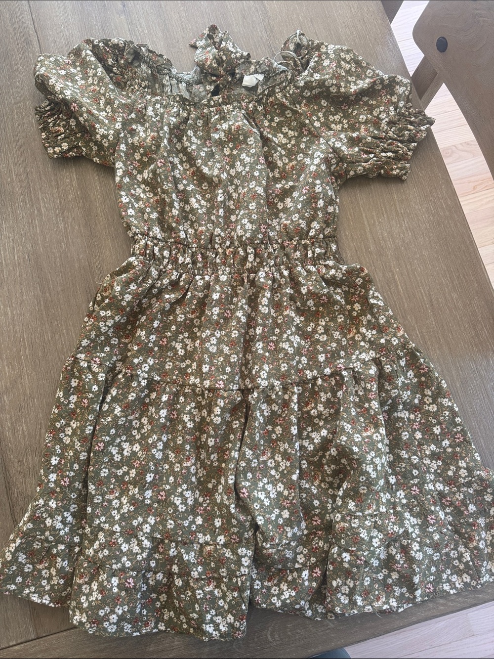 Blu Pepper Olive Green Floral Smocked Top with Cream & Rust Accents